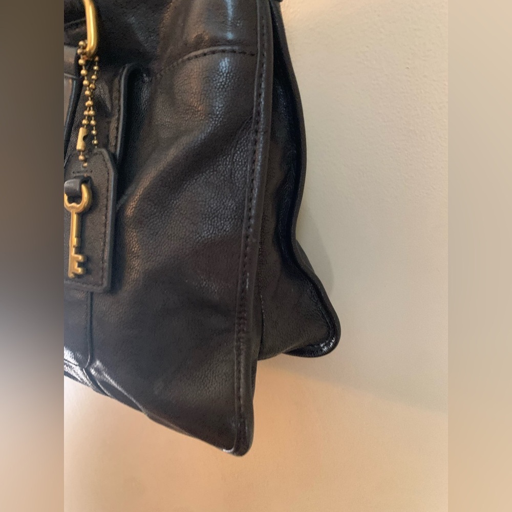 Fossil Becca Crossbody Satchel Bag Leather Black Brass crossbody Handbag - Picture 5 of 12